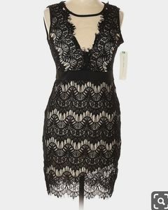 Almost Famous black and nude lace dress Sz M